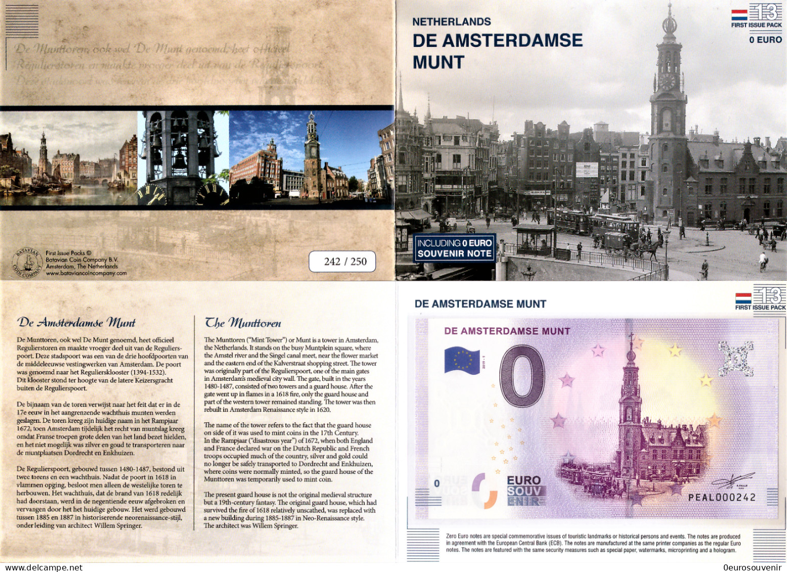 0-Euro PEAL 2019-1 DE AMSTERDAMSE MUNT First Issue Pack No. Nur Bis #250 ! - Essais Privés / Non-officiels