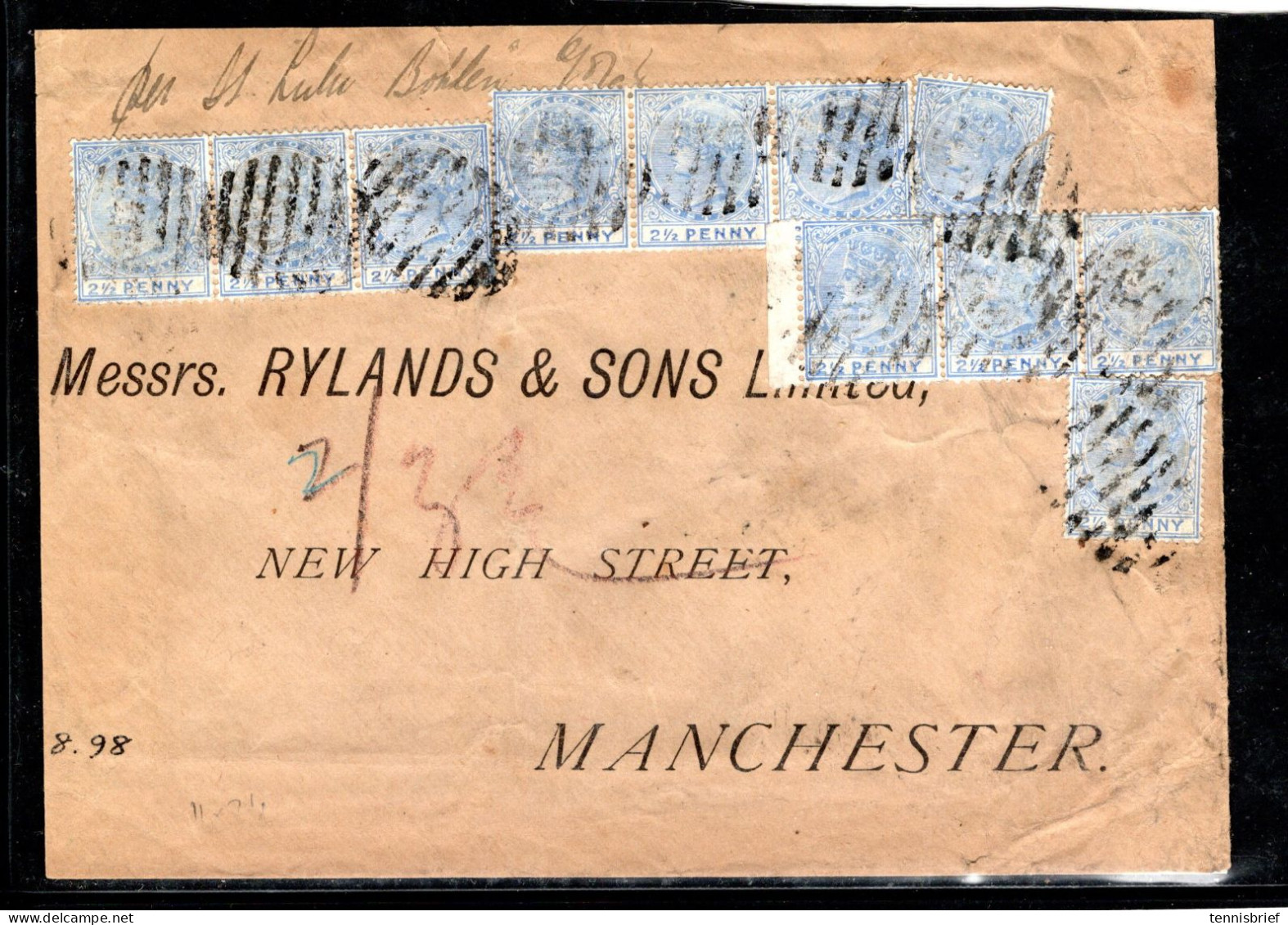 1898 , Lagos , 21/2 P.   ,  11 Stamps -multiple Franking , 11. Rate  To England , Rare !   #1513 - Nigeria (...-1960)