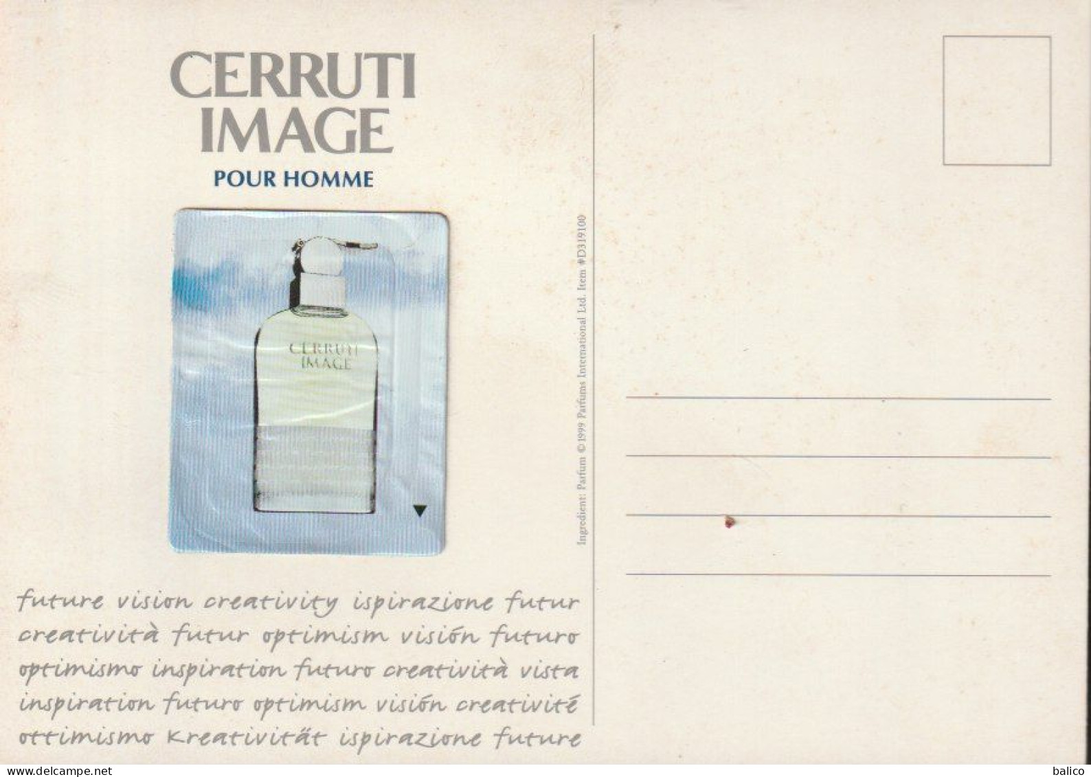 Carte Parfumée Avec Le Testeur Au Dos - CERRUTI  IMAGE - Modern (ab 1961)