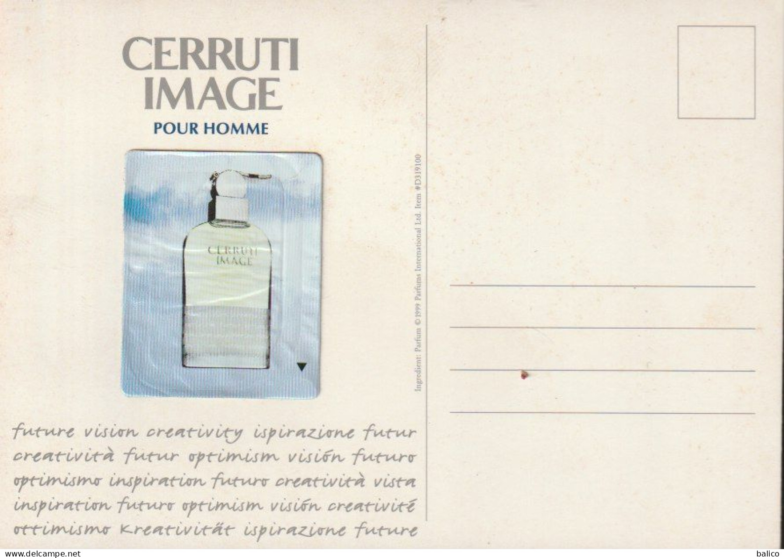 Carte Parfumée Avec Le Testeur Au Dos - CERRUTI  IMAGE - Modernes (à Partir De 1961)