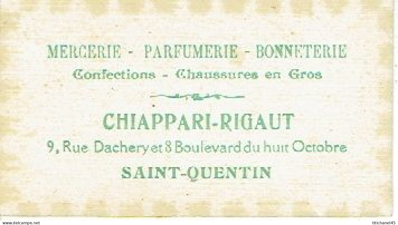 Carte  Parfum FETICHE  De L.T. PIVER - Carte Offerte Par Parfumerie CHIAPPARI-RIGAUT à PARIS - Antiquariat (bis 1960)