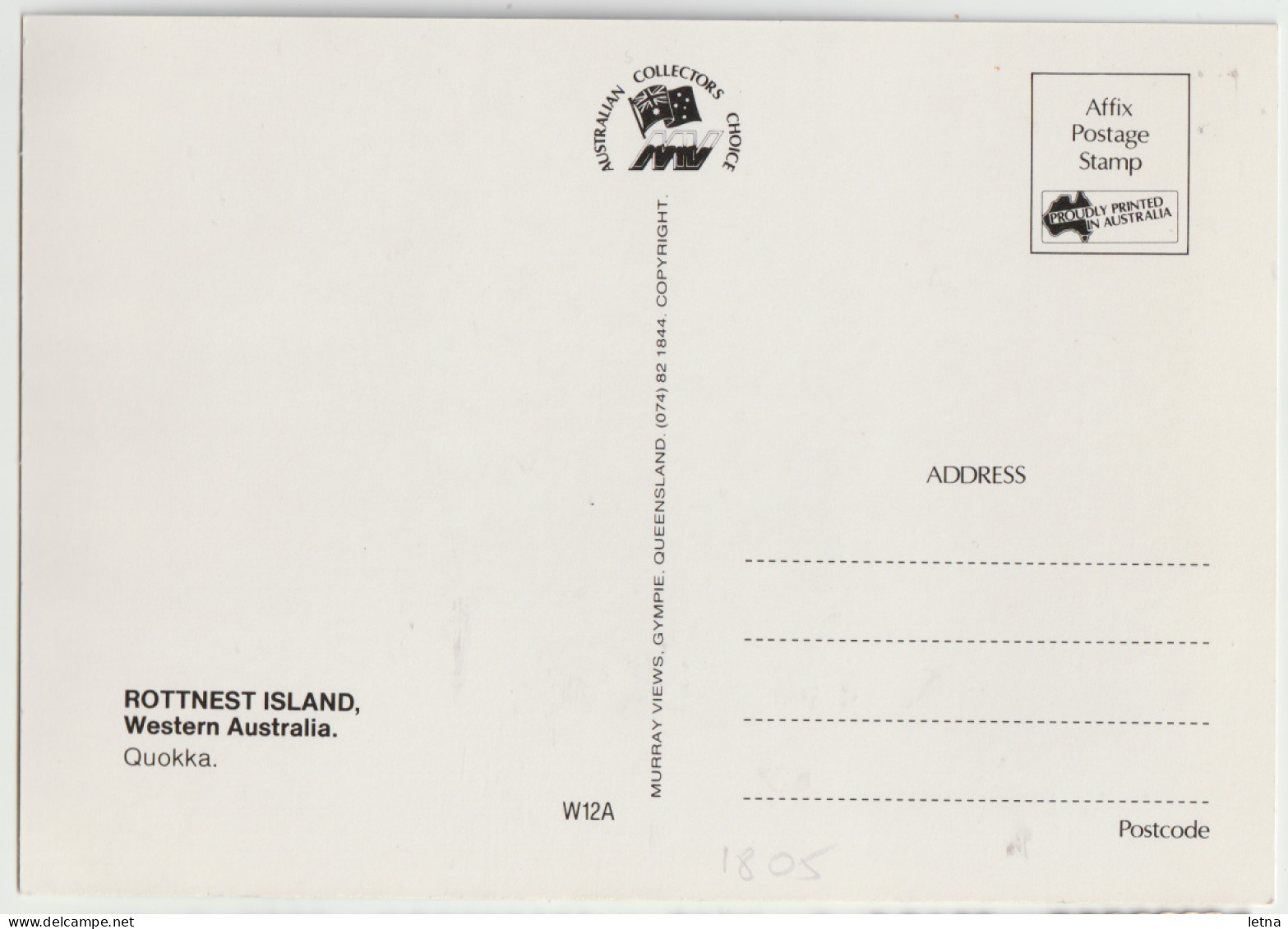 WESTERN AUSTRALIA WA Quokka ROTTNEST ISLAND Murray Views W12A Postcard C1980s - Autres & Non Classés
