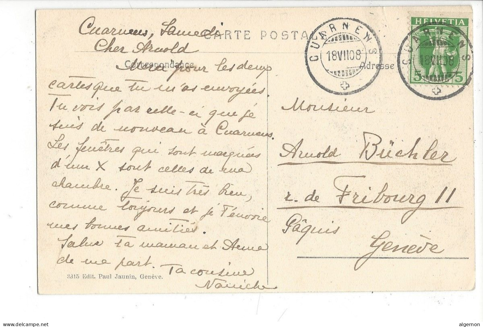 32097 - Cuarnens L'Eglise + Beau Cachet 1908 - Cuarnens