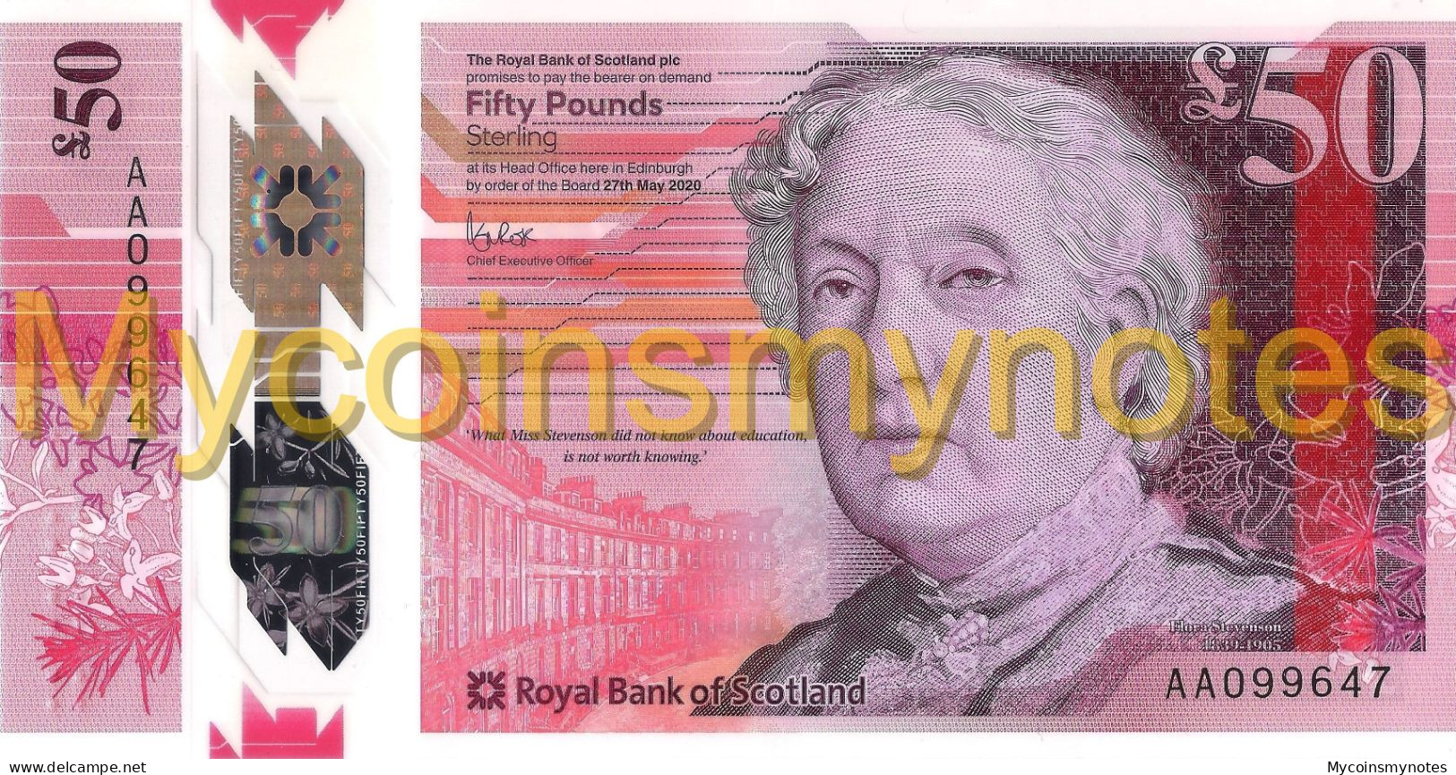 BANK OF SCOTLAND, £50 POUNDS, 2021, Prefix AA, PNEW, POLYMER, UNC - 20 Pounds