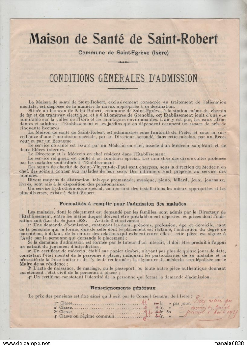 Maison De Santé Saint Rbert Saint Egrève Conditions Admission  Trousseau Directeur Chaloin - Ohne Zuordnung