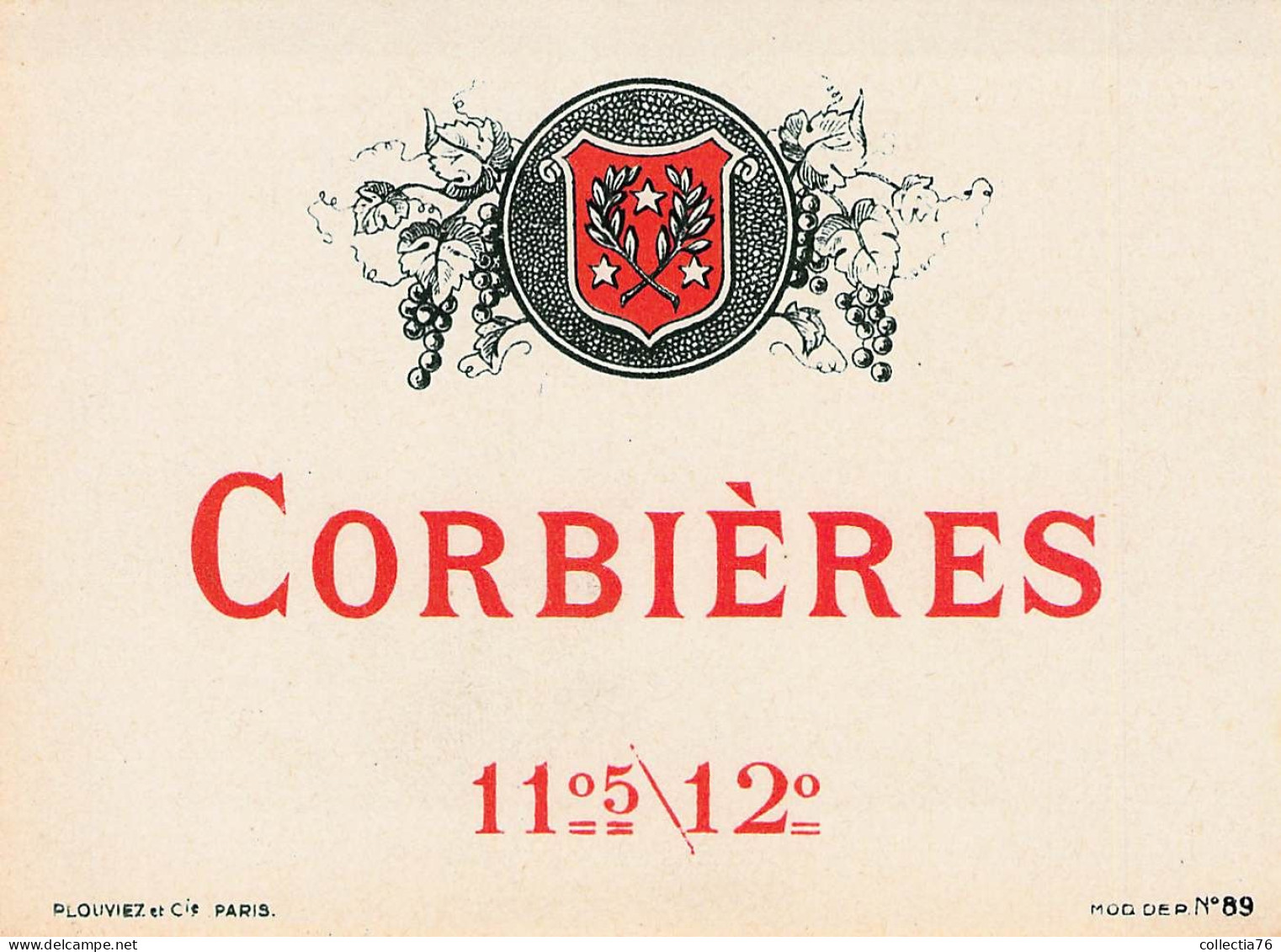 BISTROT ETIQUETTES ALCOOLS VINS CORBIERES 11.5 12 PLOUVIEZ PARIS 9 X 12 CM - Alcohols & Spirits