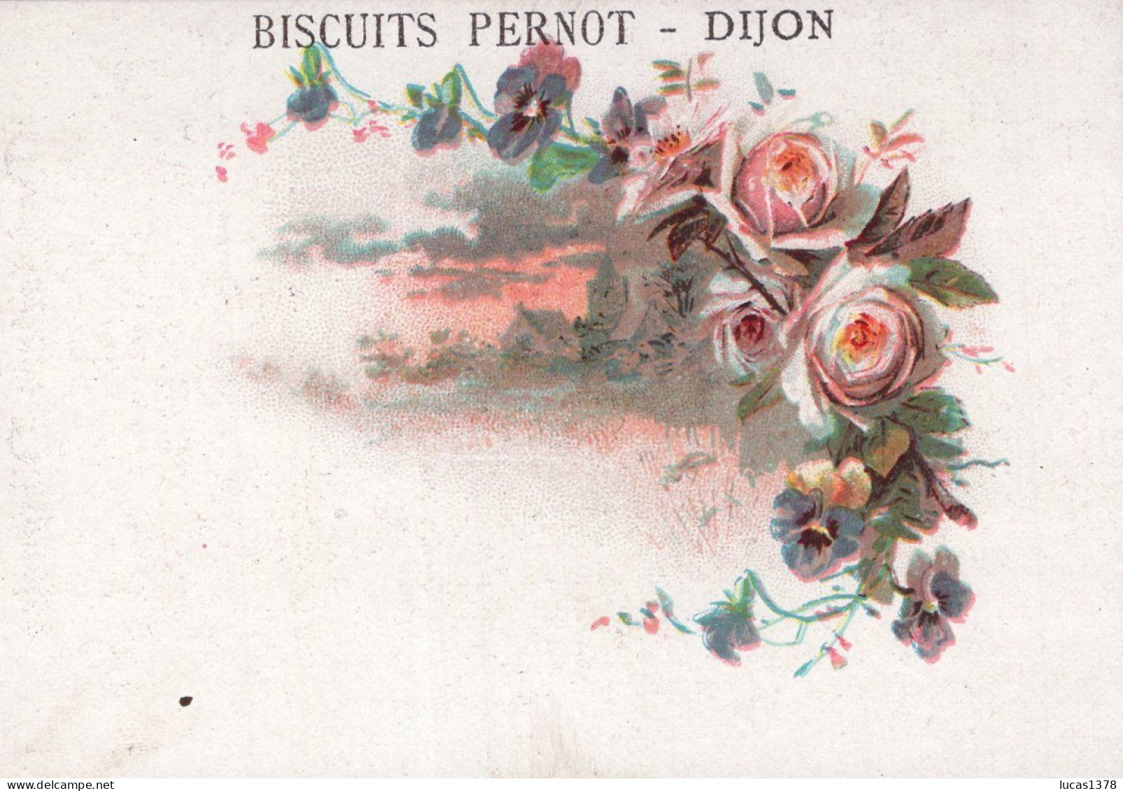 19 CHROMOS.Biscuits Pernot. Dijon / RARE ET TRES JOLI LOT / Paysages avec encadrement fleurs