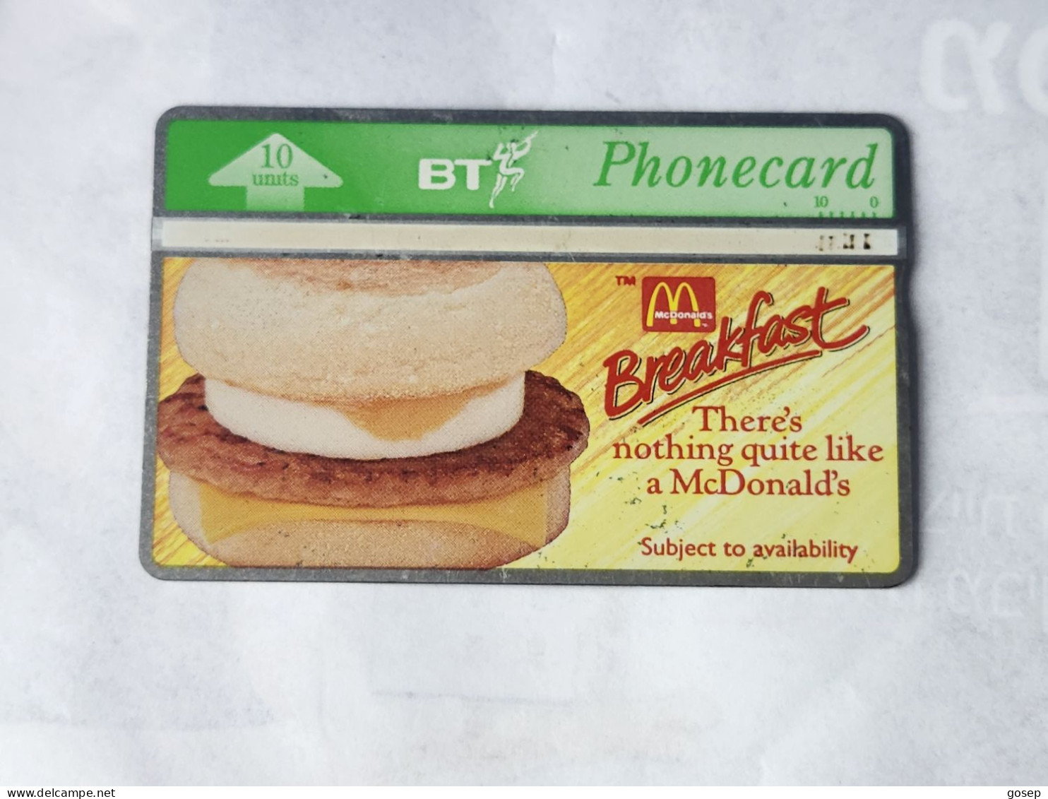 United Kingdom-(BTA065)-McDonalds Bacon & EGG-(10units)-(668)-(368B98536)-price Cataloge3£used+1card Prepiad Free - BT Emissions Publicitaires