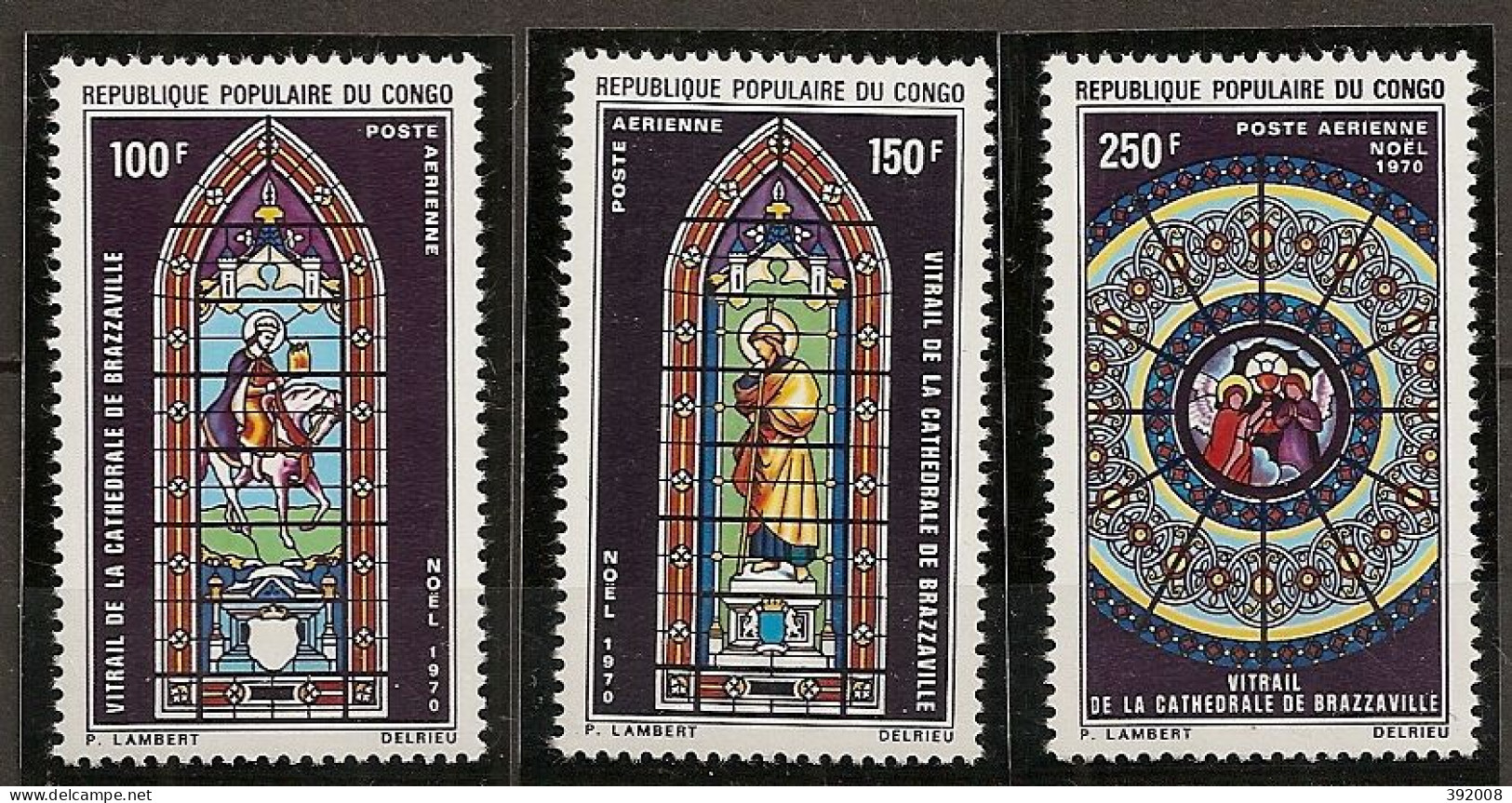 PA - 1970 - N° 105 à 107**MNH - Vitraux Cathédrale De Brazzaville - Ungebraucht