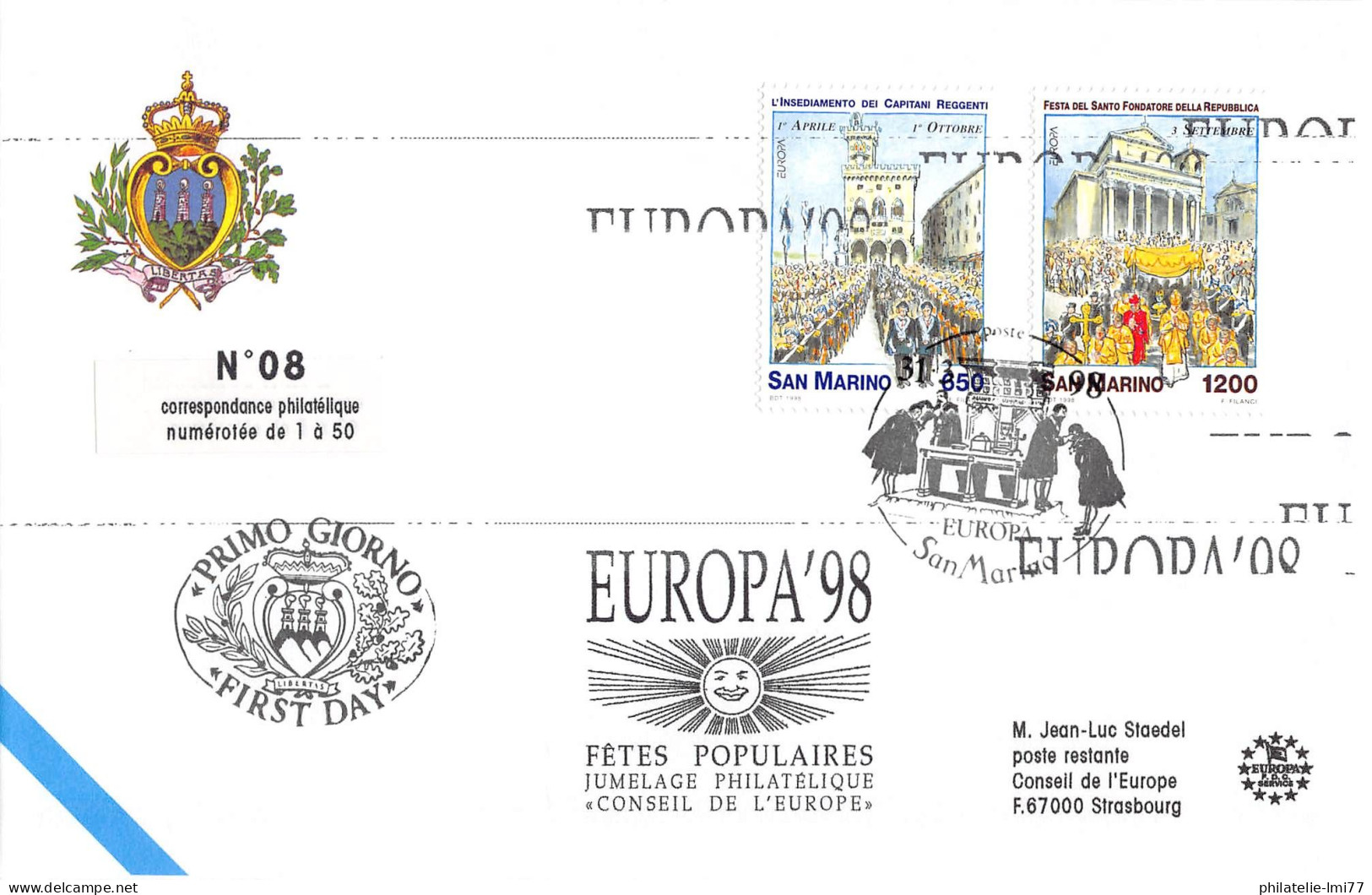 Saint-Marin - FDC Europa 1998 - Tirage Limité à 50 Exemplaires - 1998