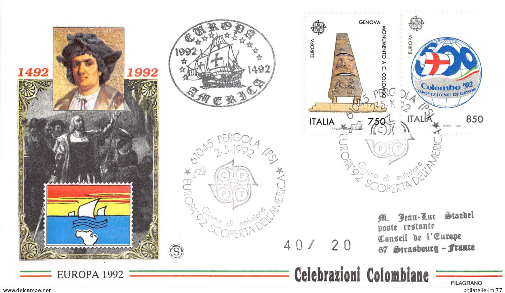 Italie - FDC Europa 1992 - Tirage Limité à 40 Exemplaires - 1992