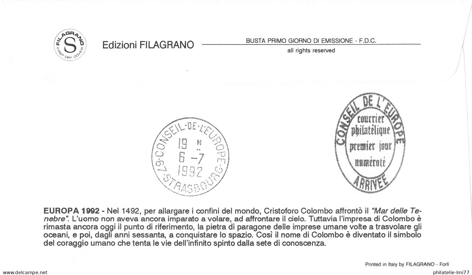 Italie - FDC Europa 1992 - Tirage Limité à 40 Exemplaires - 1992