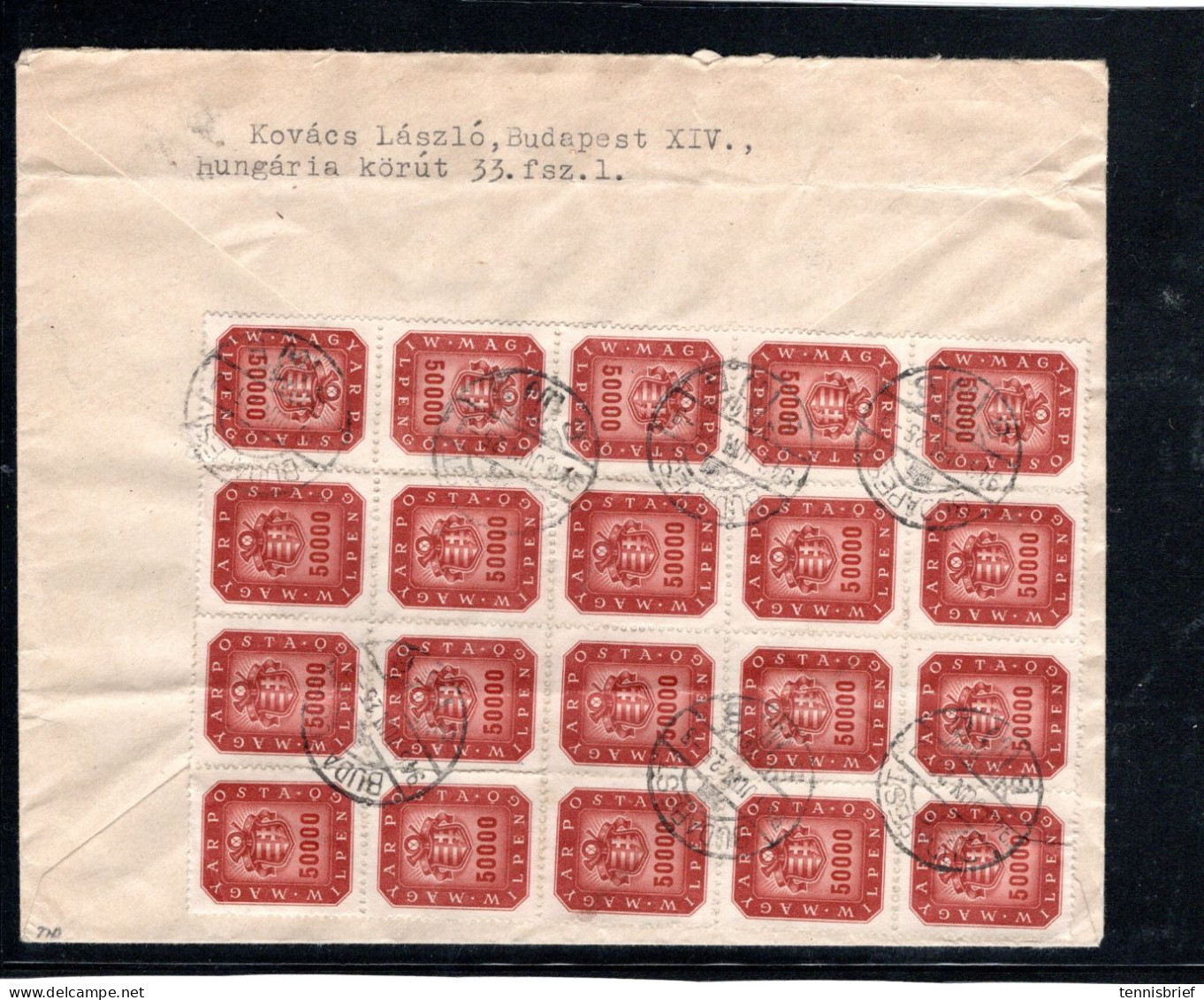 1946 ( 25. JUNE) 50000,- 32  Stamps,multiple Frank. Clear  " Budapest " Cover To Praha , CSR , .commercial,Rare !#1510 - Covers & Documents