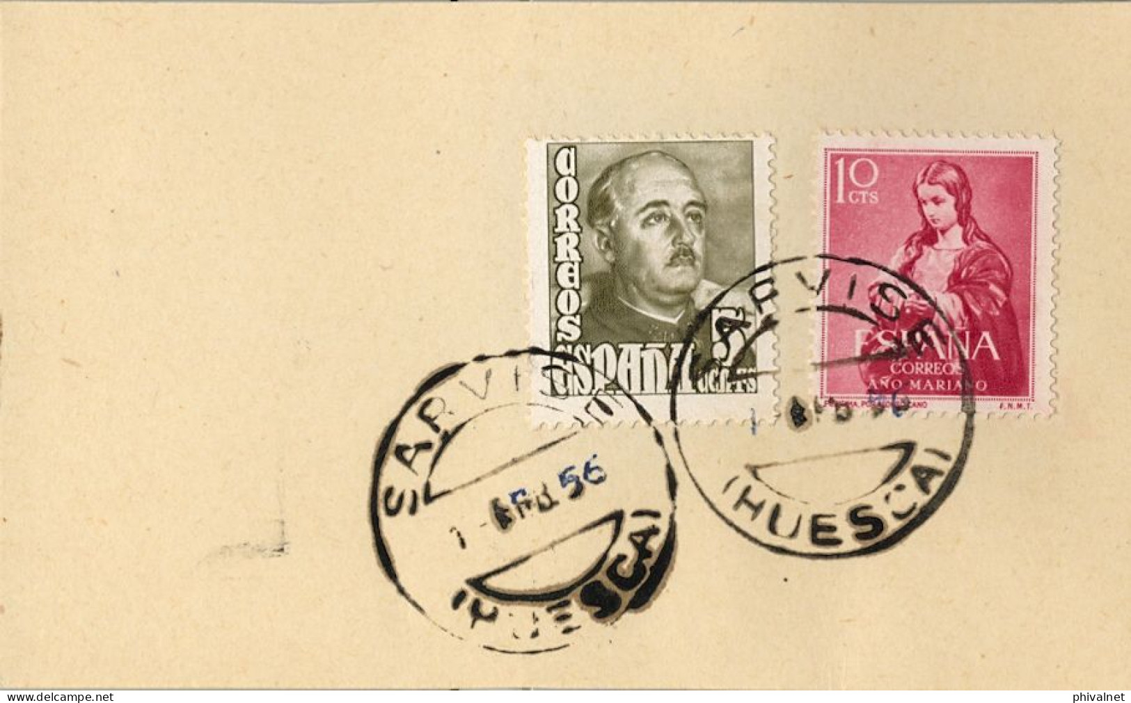 1956 HUESCA , FECHADOR DE SARVISÉ - Lettres & Documents