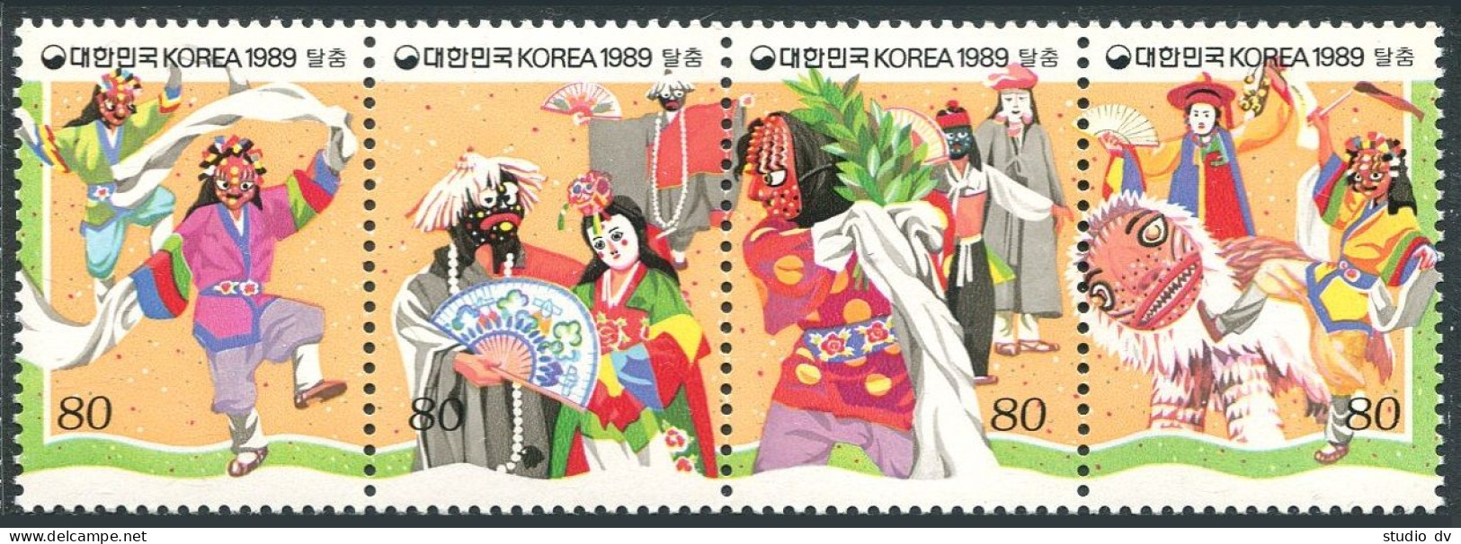 Korea South 1441 Ad Strip, MNH. Michel 1579-1582. Mask Dance - Talchum, 1989. - Corée Du Sud