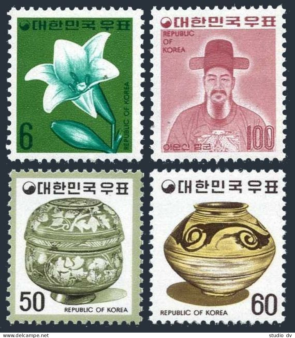 Korea South 963-966,MNH.Michel 968/1011. Lily,Ceramic Jar,Vase,Adm.Li Sun-Sin, 1975. - Corée Du Sud