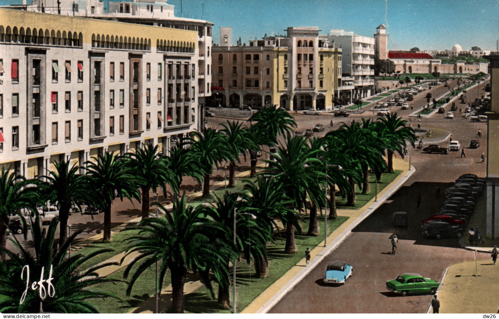 Rabat - L'Avenue Mohamed V Et La Place De La Gare - Edition JEFF - Carte N° 30 Colorisée - Rabat