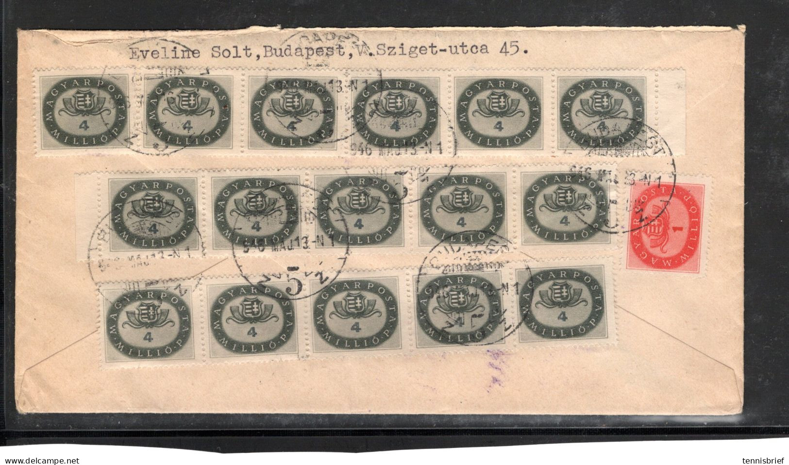 1946 ( 13. JMAI ) 4,- 16 Stamps,and 1,- Right Rate. Clear " Budapest "cover To CH  ,#1510 - Briefe U. Dokumente