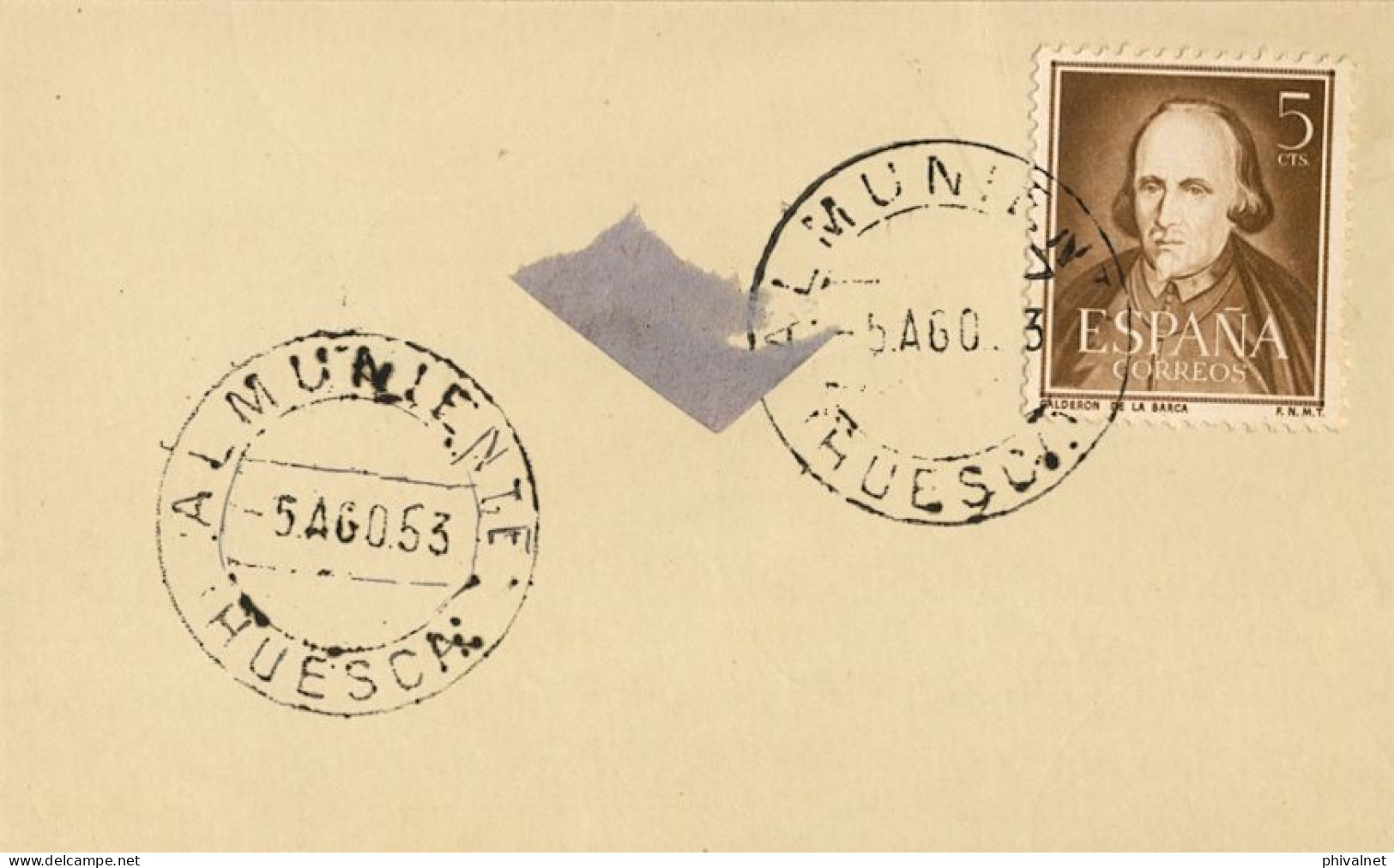 1953 HUESCA , FECHADOR DE ALMUNIENTE - Briefe U. Dokumente