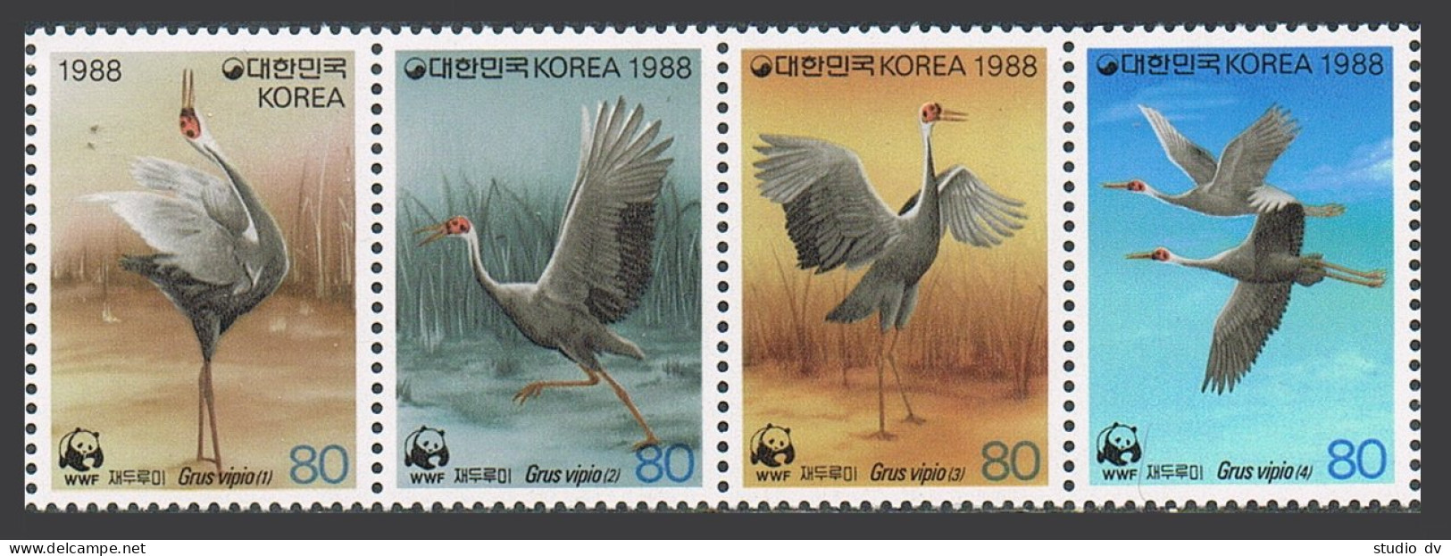 Korea South 1508 Ad Strip, MNH. Michel 1553-1556. WWF 1988. White-naped Crane. - Corée Du Sud