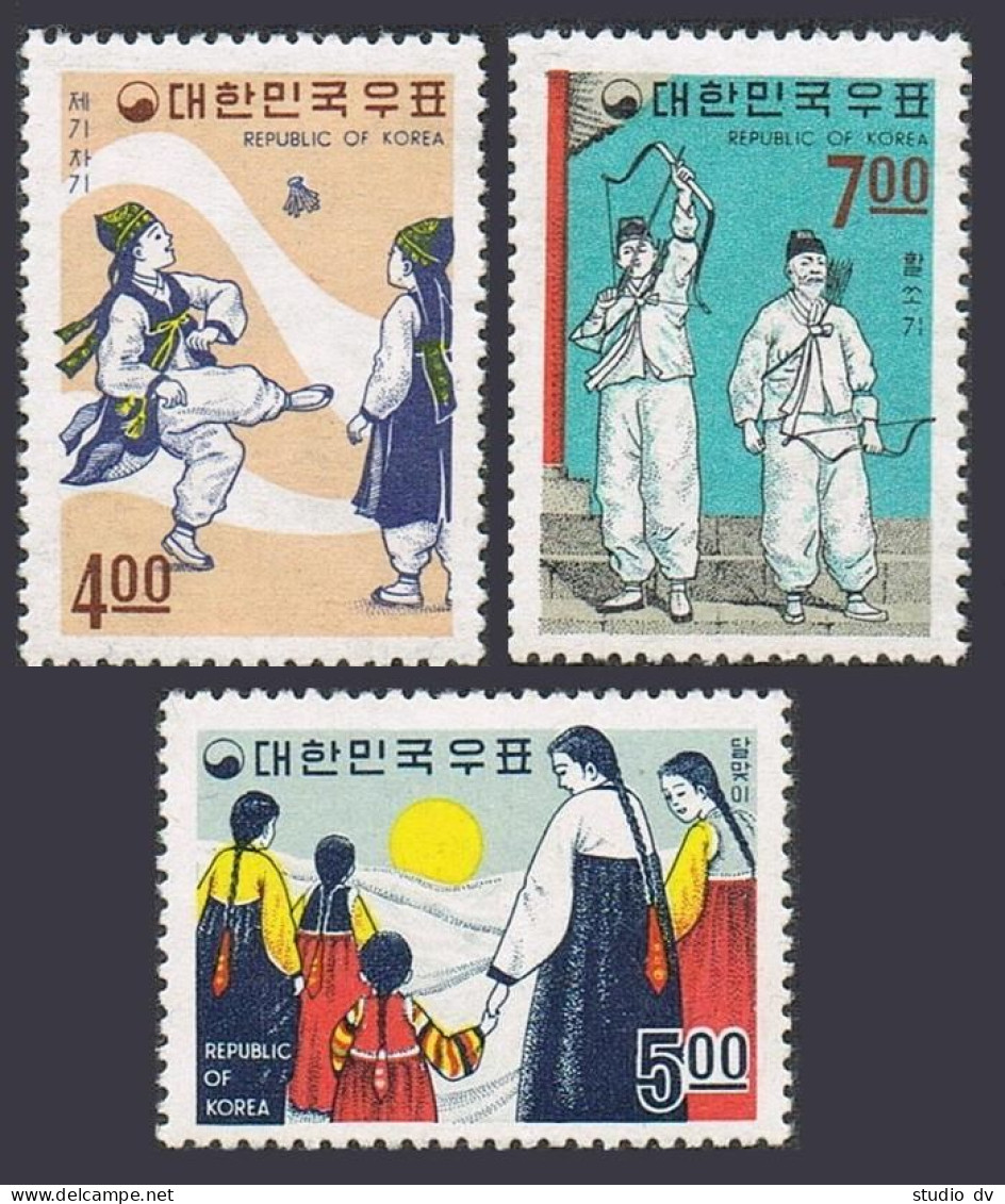 Korea South 561-563,hinged.Michel 601-603. Korean Shuttlecock,Girls,Archery,1967. - Corée Du Sud