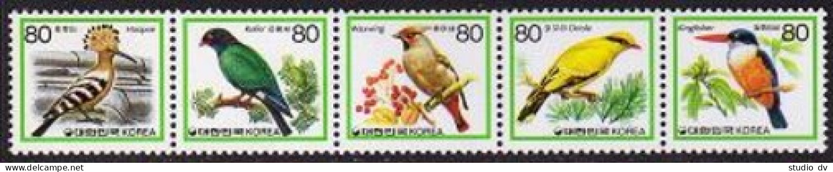 Korea 1477-1481a, MNH. Michel 1484-98. Birds 1986. Waxwing, Oriole,Kingfisher,Roller - Corée Du Sud