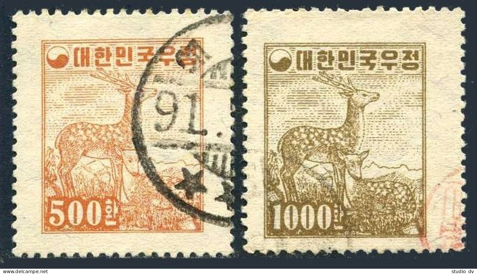 Korea South 198-199 Wmk 257, Used. Michel 171-172. Deer, Sika Deer, 1955. - Corée Du Sud