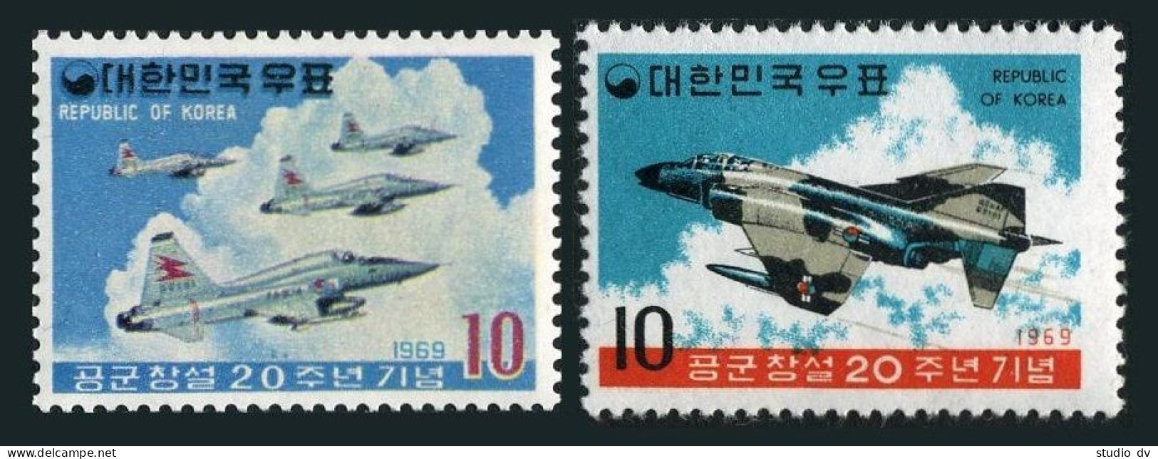 Korea South 686-687,MNH.Michel 675-676. Korean Air Force,20th Ann.1969. - Corée Du Sud