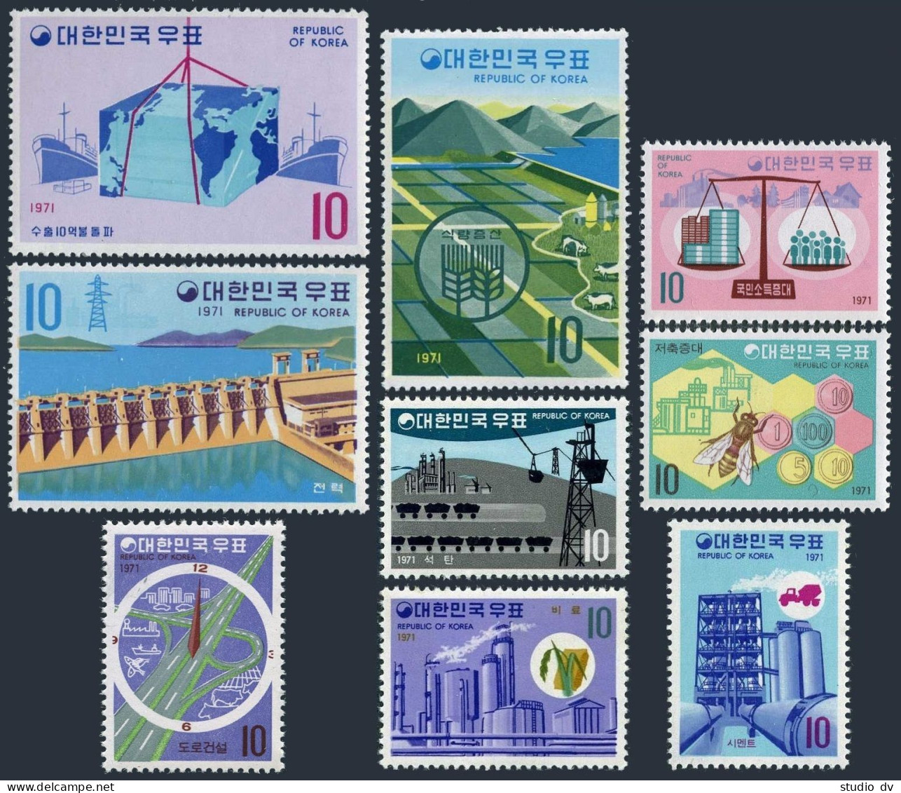 Korea South 738-746, Hinged. Michel 650-655,657-659. Economic Development, 1971. - Corée Du Sud