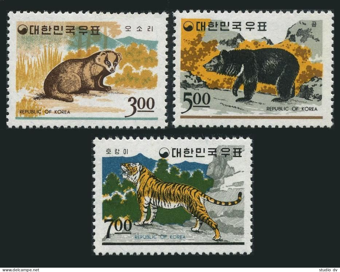 Korea South 502-504,MNH.Michel 567-569. Badger,Black Bear,Tiger,1966. - Corée Du Sud