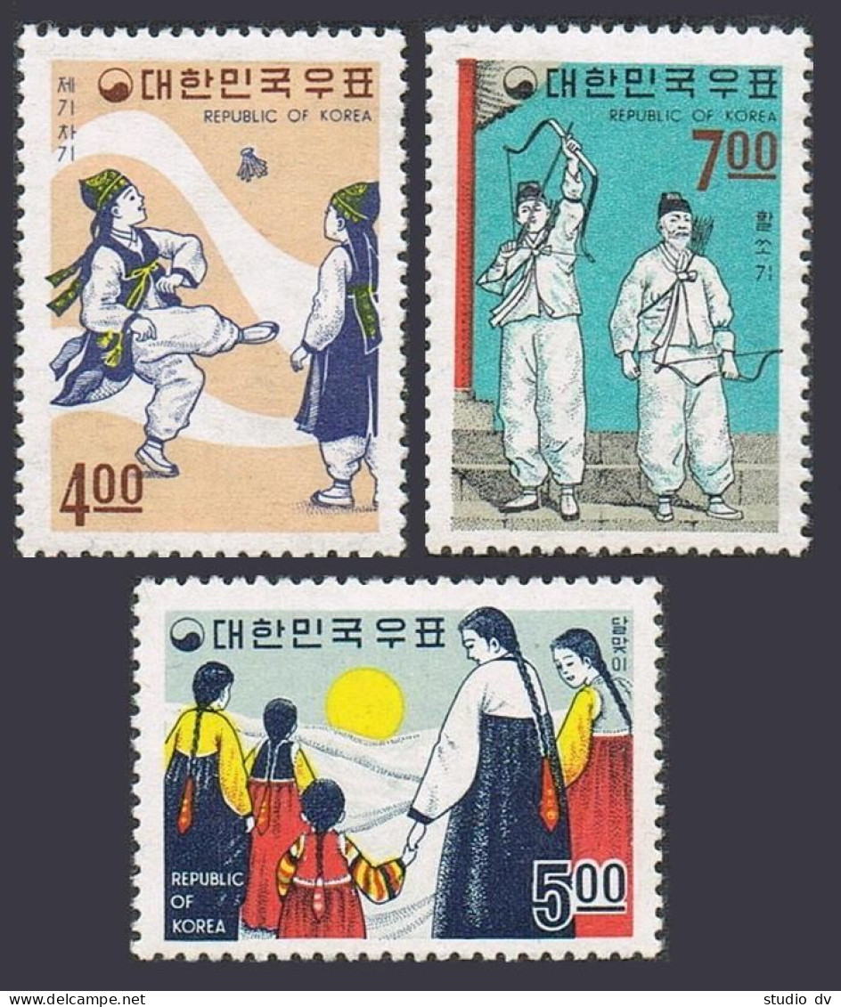 Korea South 561-563,MNH.Michel 601-603. Korean Shuttlecock,Girls,Archery,1967. - Corée Du Sud