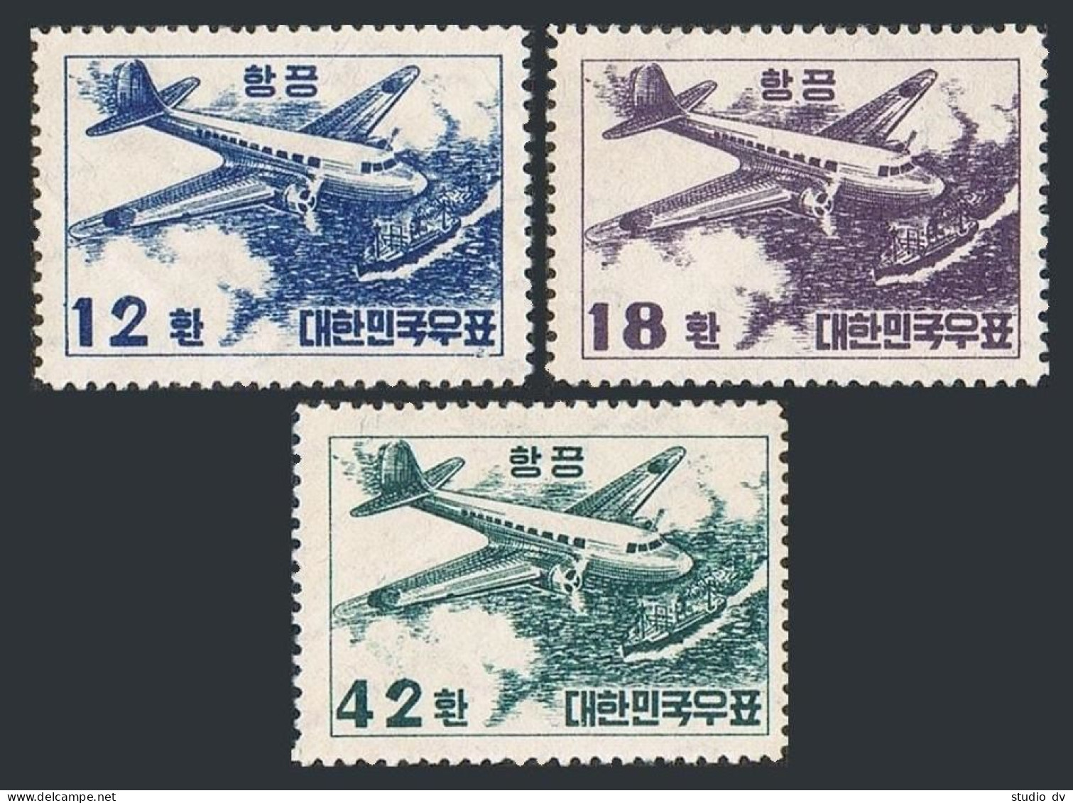 Korea South C9-C11, MNH. Michel 162-164. Air Post 1953. Douglas C-47, Ship. - Corée Du Sud