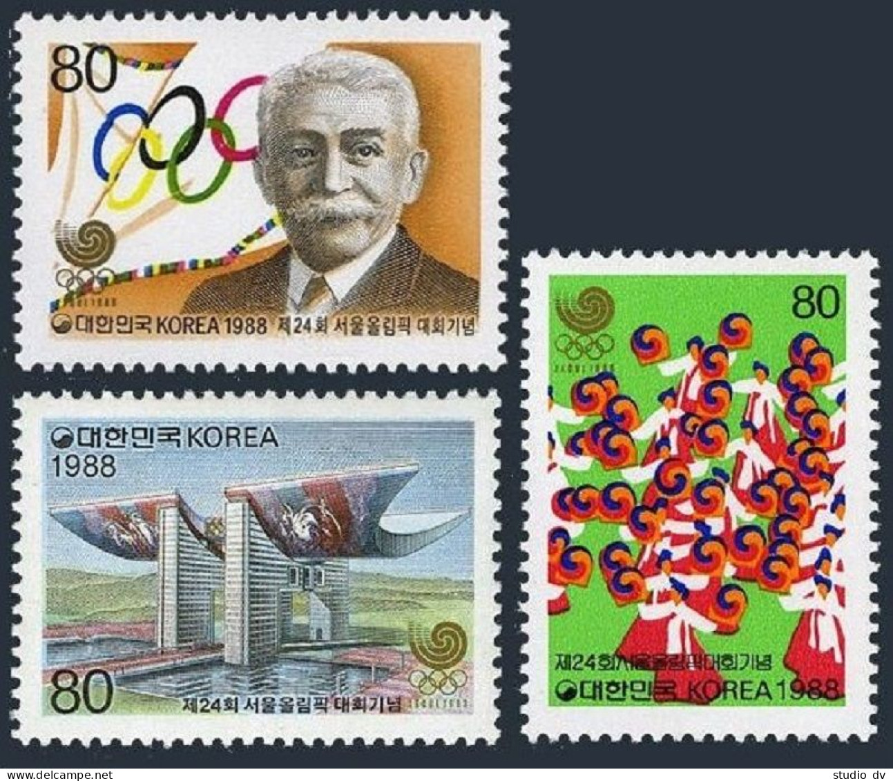 Korea South 1511-1513,1511a-1513a, MNH. Olympics Seoul-1988. Pierre De Coubertin - Korea, South