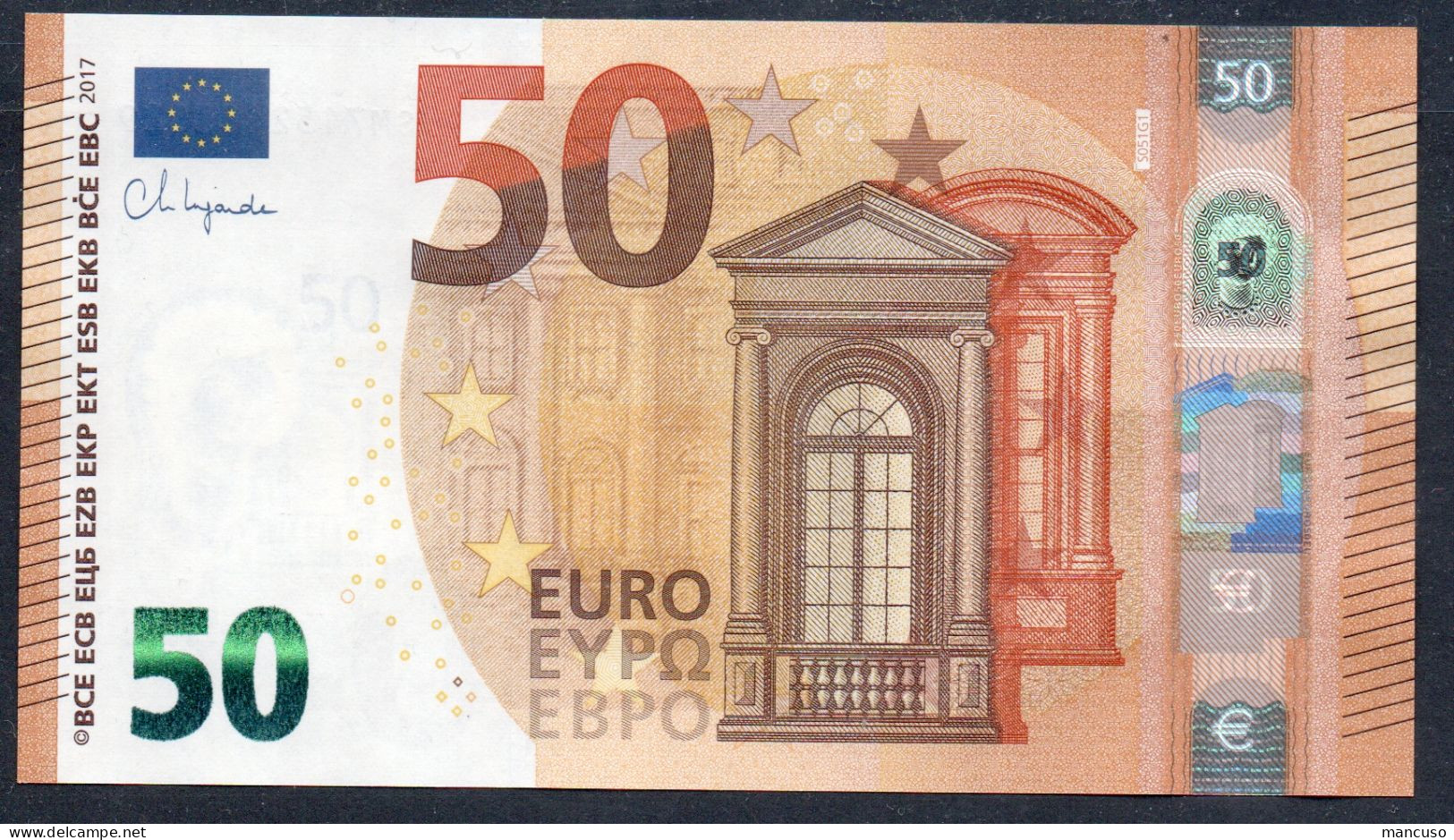 50 EURO ITALY  LAGARDE S051 SM  Ch  "15"  UNC - 50 Euro