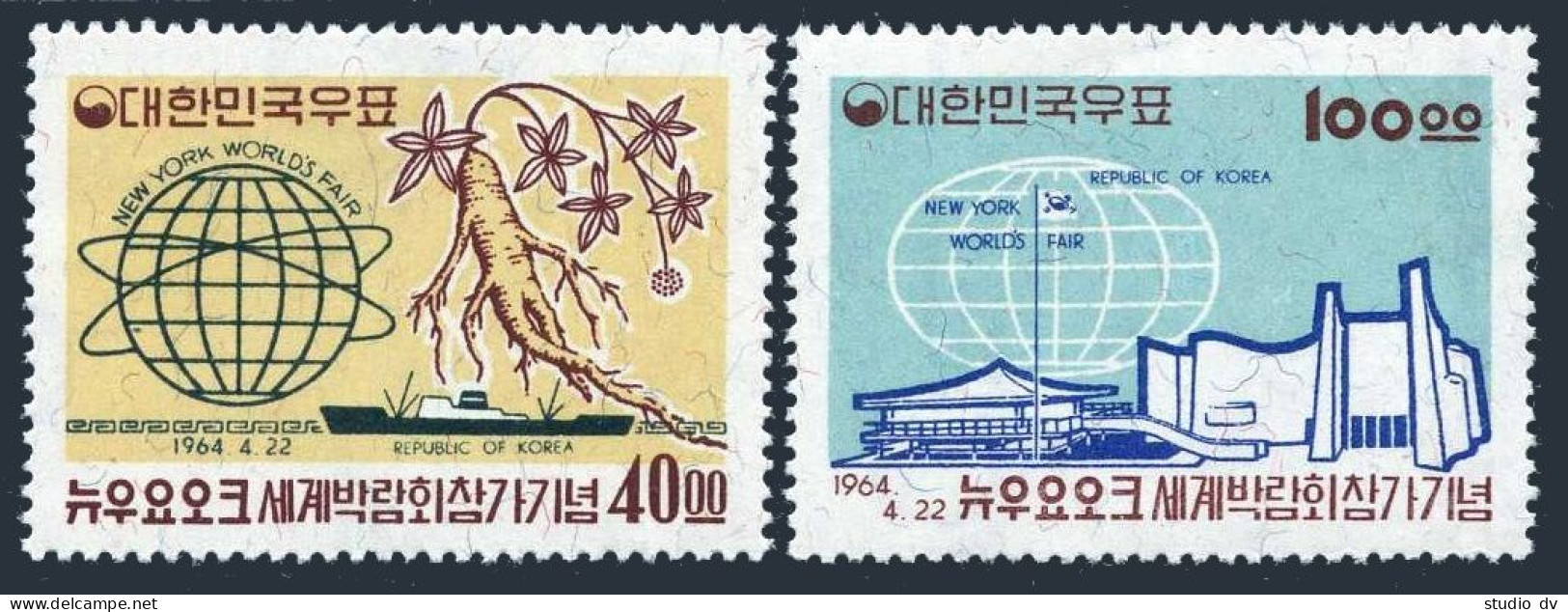Korea South 432-433,MNH. New York World Fair 1964-1965. Pavilion, Ginseng, Ship. - Korea, South