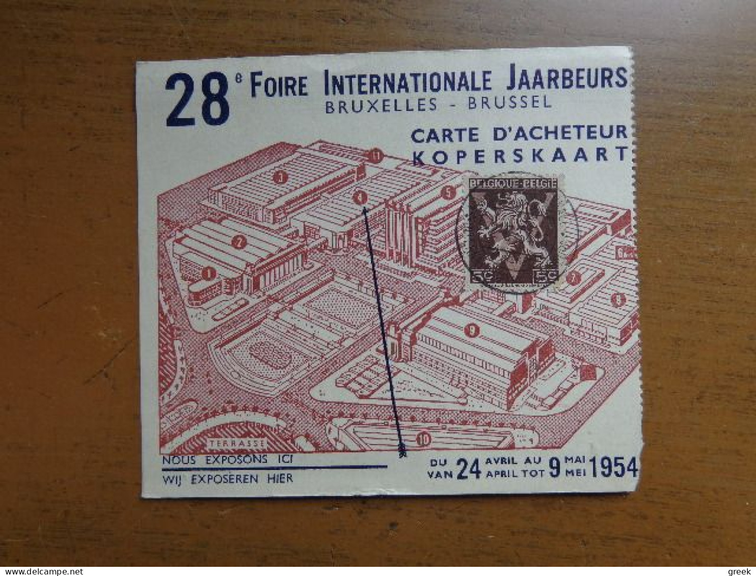 Brussel - Bruxelles: Toegangticket 28e Foire Internationale Jaarbeurs 1954 - Fêtes, événements