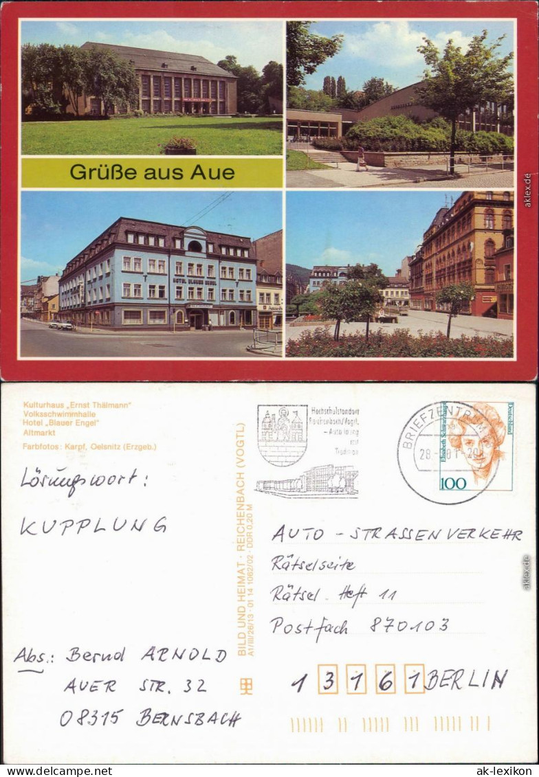 Aue/Erzgebirge Kulturhaus Volksschwimmhalle, Hotel Blauer Engel G1987 - Aue