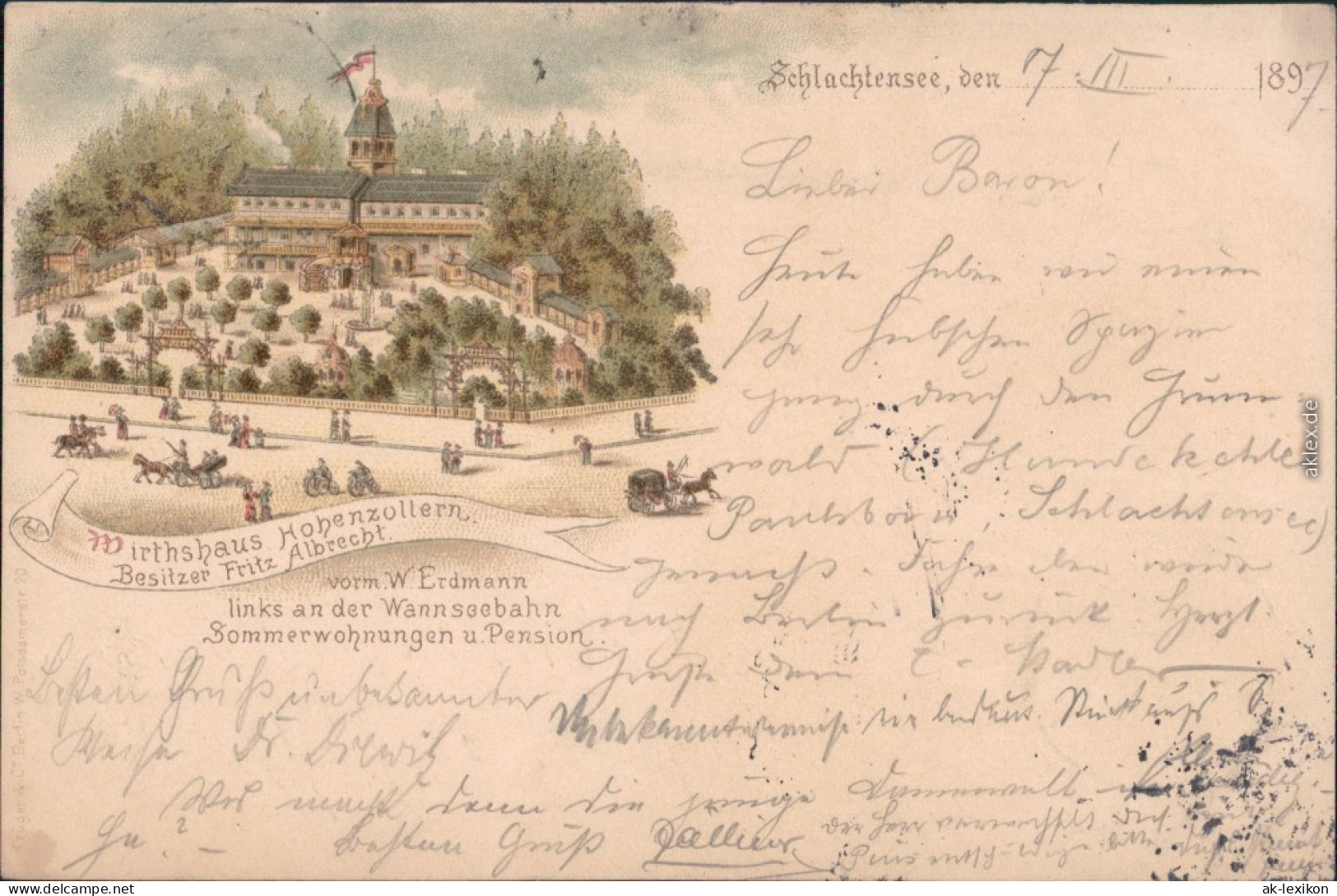 Ansichtskarte Steglitz-Berlin Wirthaus Hohenzollern - Litho 1897  - Steglitz