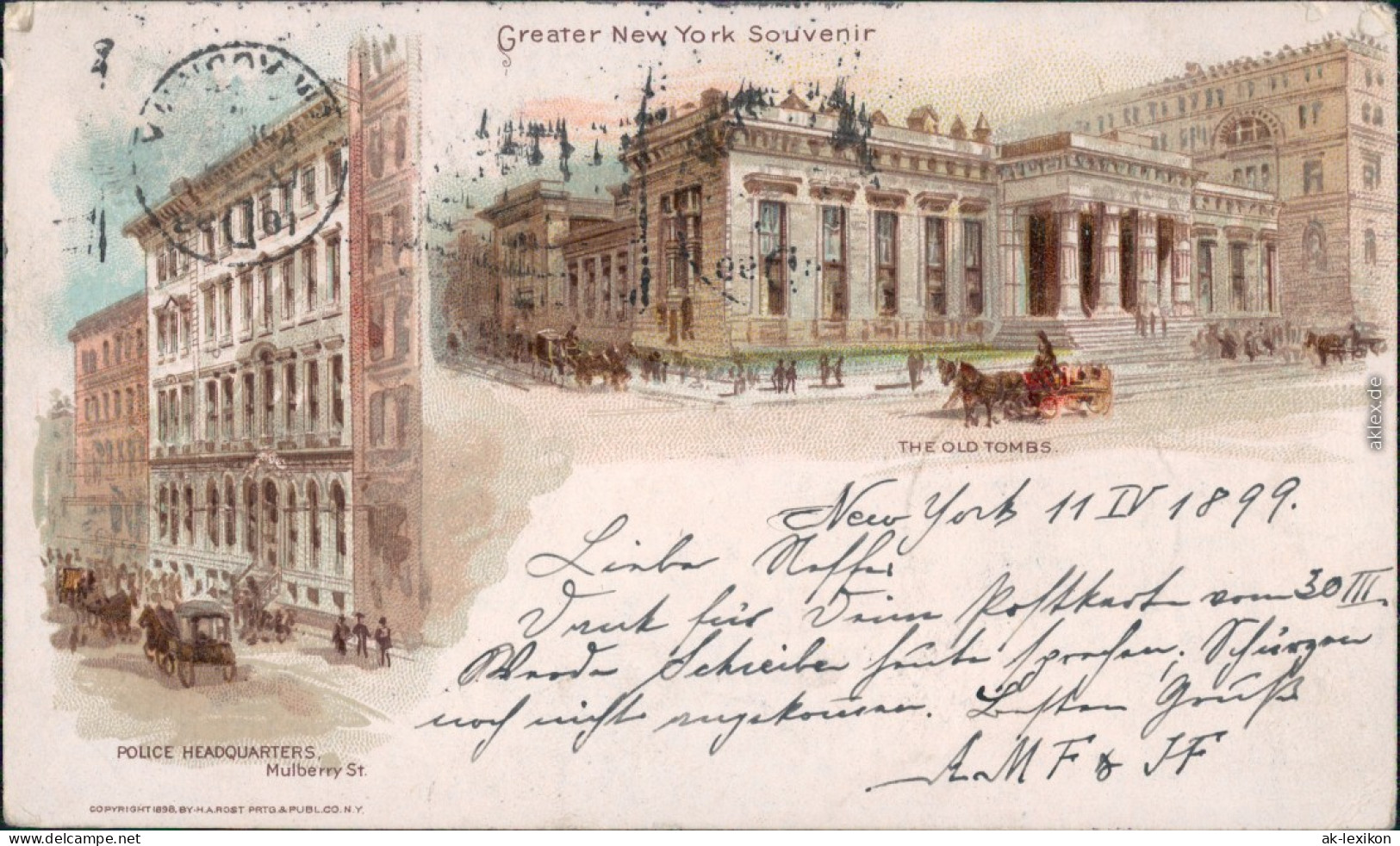 Vintage Postcard  New York City Polizei Hauptquartier, The Old Tombs Litho 1899 - Other & Unclassified