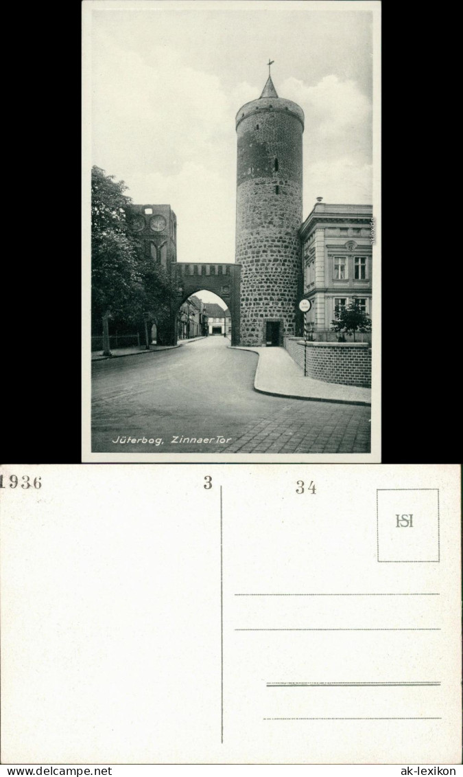 Ansichtskarte Jüterbog Zinnaer Tor - Straßenpartie 1936  - Jueterbog