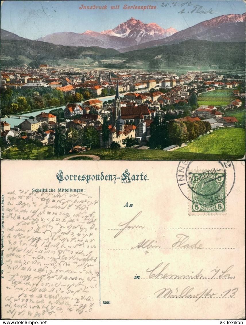 Ansichtskarte Innsbruck Blick Auf Die Stadt Mit Serlesspitze 1907 - Innsbruck