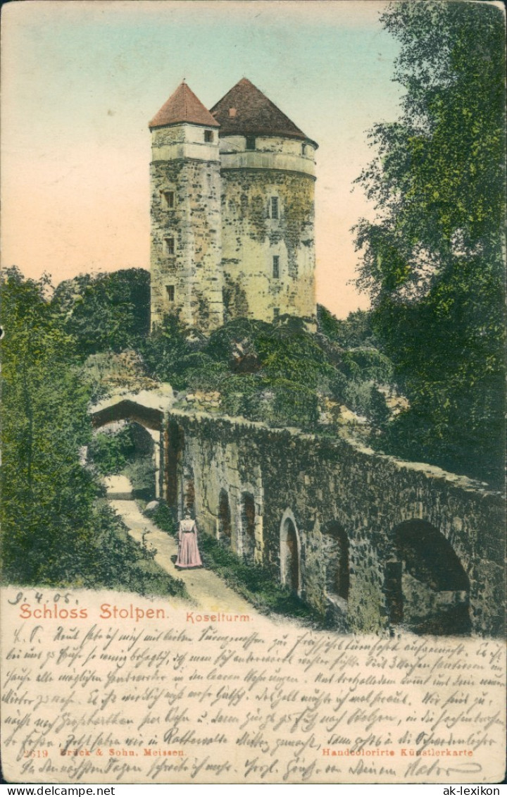 Ansichtskarte Stolpen Burg Stolpen, Frau - Koselturm 1905 - Stolpen