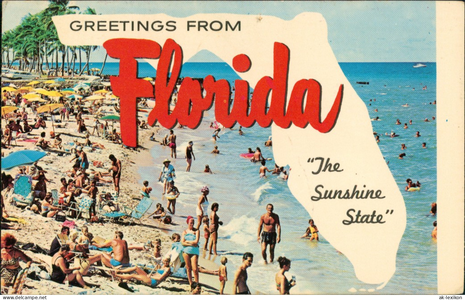 Florida Greeting Card, Landkarte, Voller Strand, Beach-Scene 1981 - Other & Unclassified