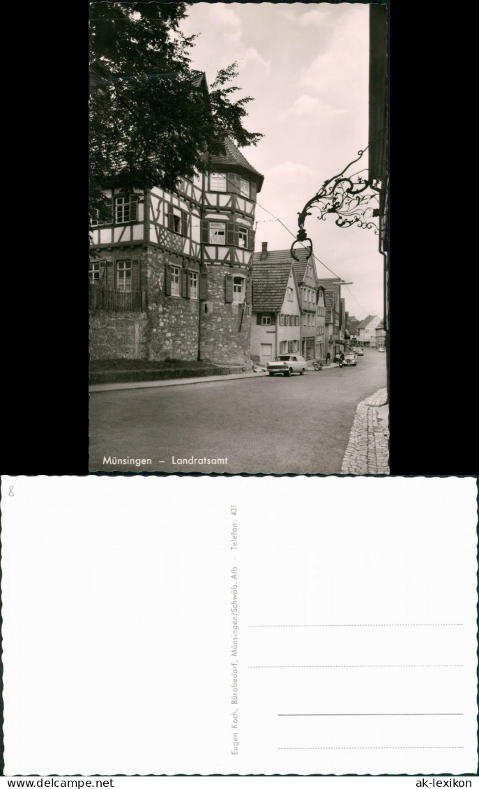 Ansichtskarte Münsingen (Württemberg) Straßenpartie Landratsamt Autos 1963 - Münsingen