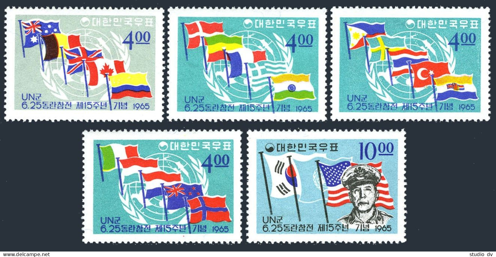 Korea South 473-477,473a-477a Sheets, MNH. UN Forces In Korean War, 1965. Flags. - Corée Du Sud