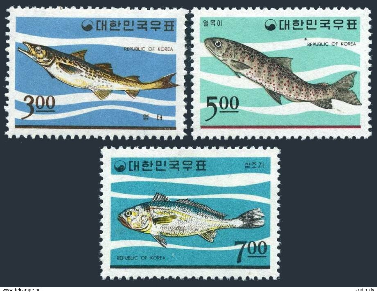 Korea South 496-498, 496-498a, MNH. Michel 534-536, Bl.229-231. Fish 1966. - Corée Du Sud