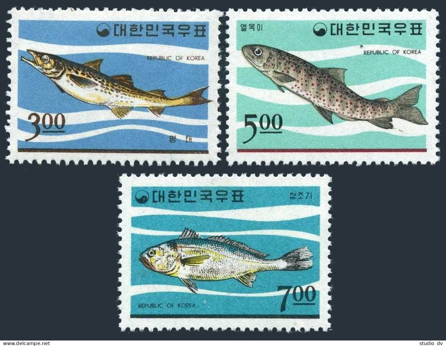 Korea South 496-498, 496-498a, MNH. Michel 534-536, Bl.229-231. Fish 1966. - Corea Del Sur