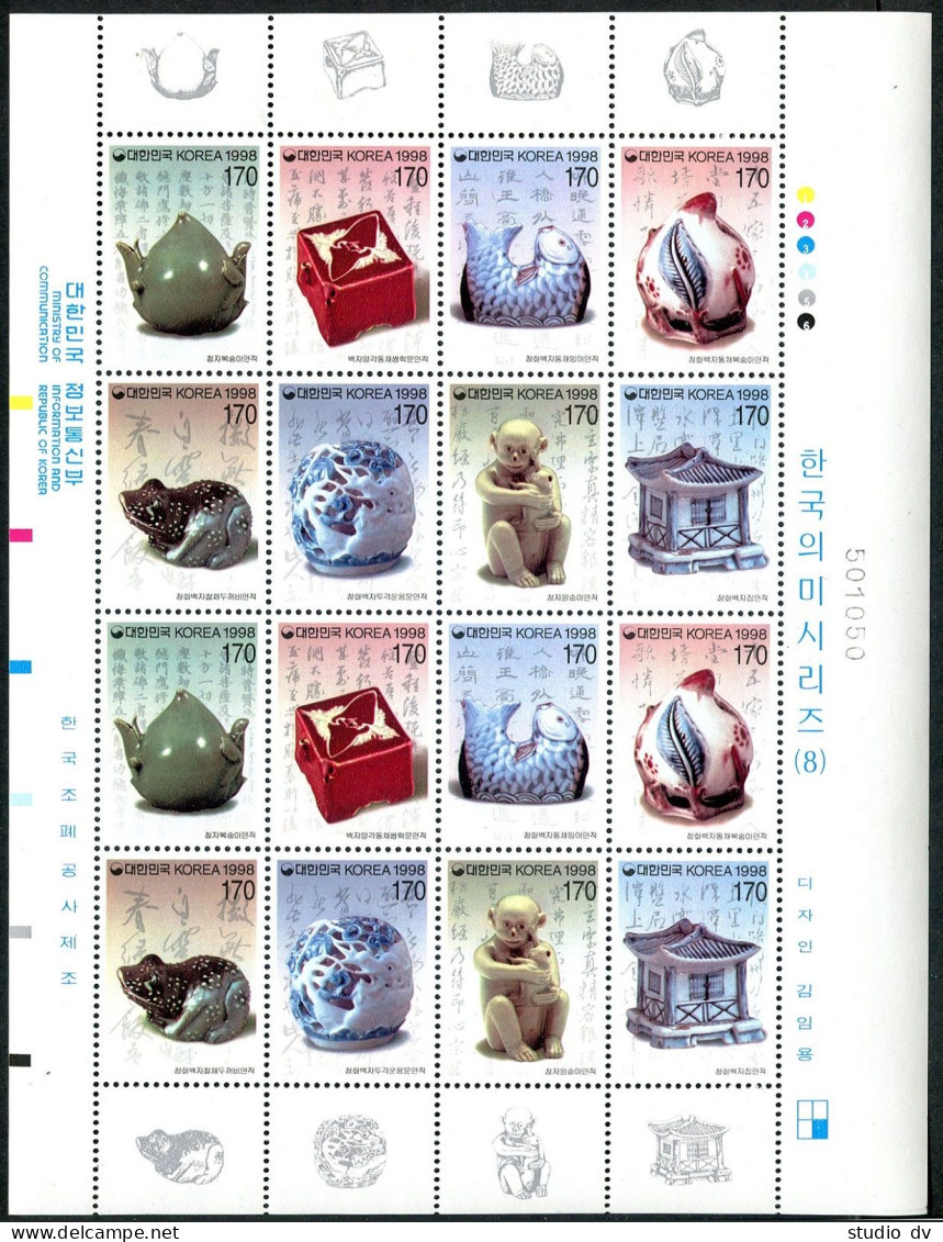 Korea South 1943-1950a Sheet, MNH. Ceramic 1998. Frog, Monkeys, Fish, Blossom. - Korea, South