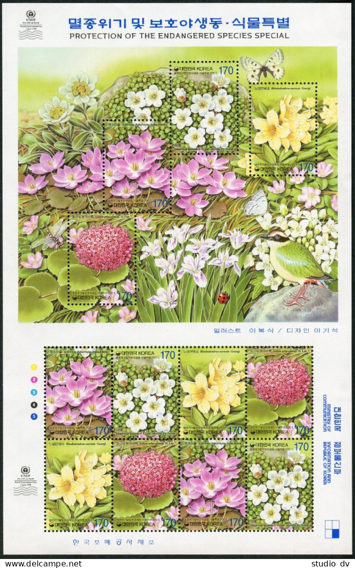Korea South 2046 Sheet,MNH. Endangered Flowers, Bird,Butterfly,Lady Beetle.2001. - Corea Del Sur