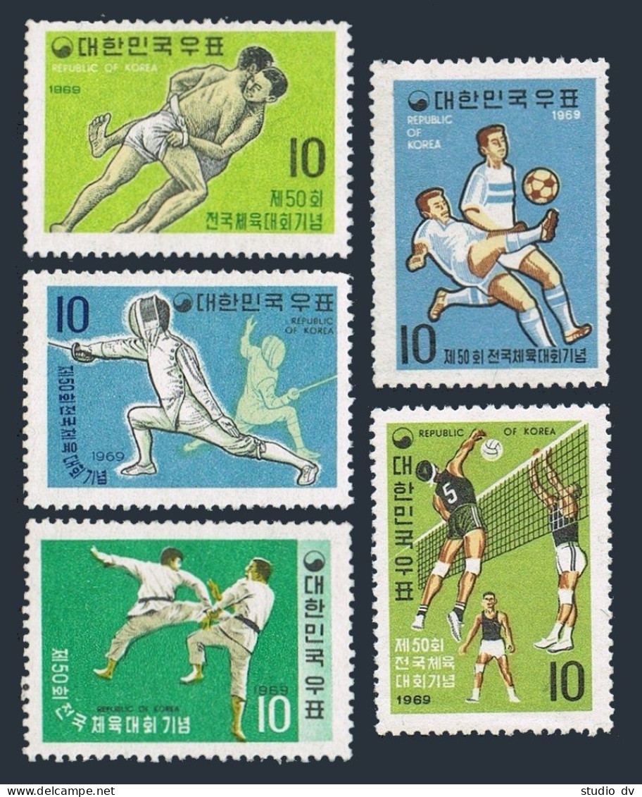 Korea South 691-695,MNH.Michel 680-684. Athletic Meet,1969.Wrestling,Fencing,Soccer, - Corea Del Sur